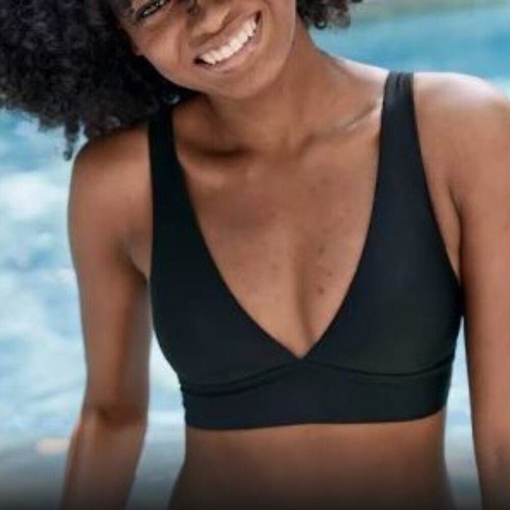 aerie brand NWT Triangle Tie Back Solid Black Mix & Match Bikini Top